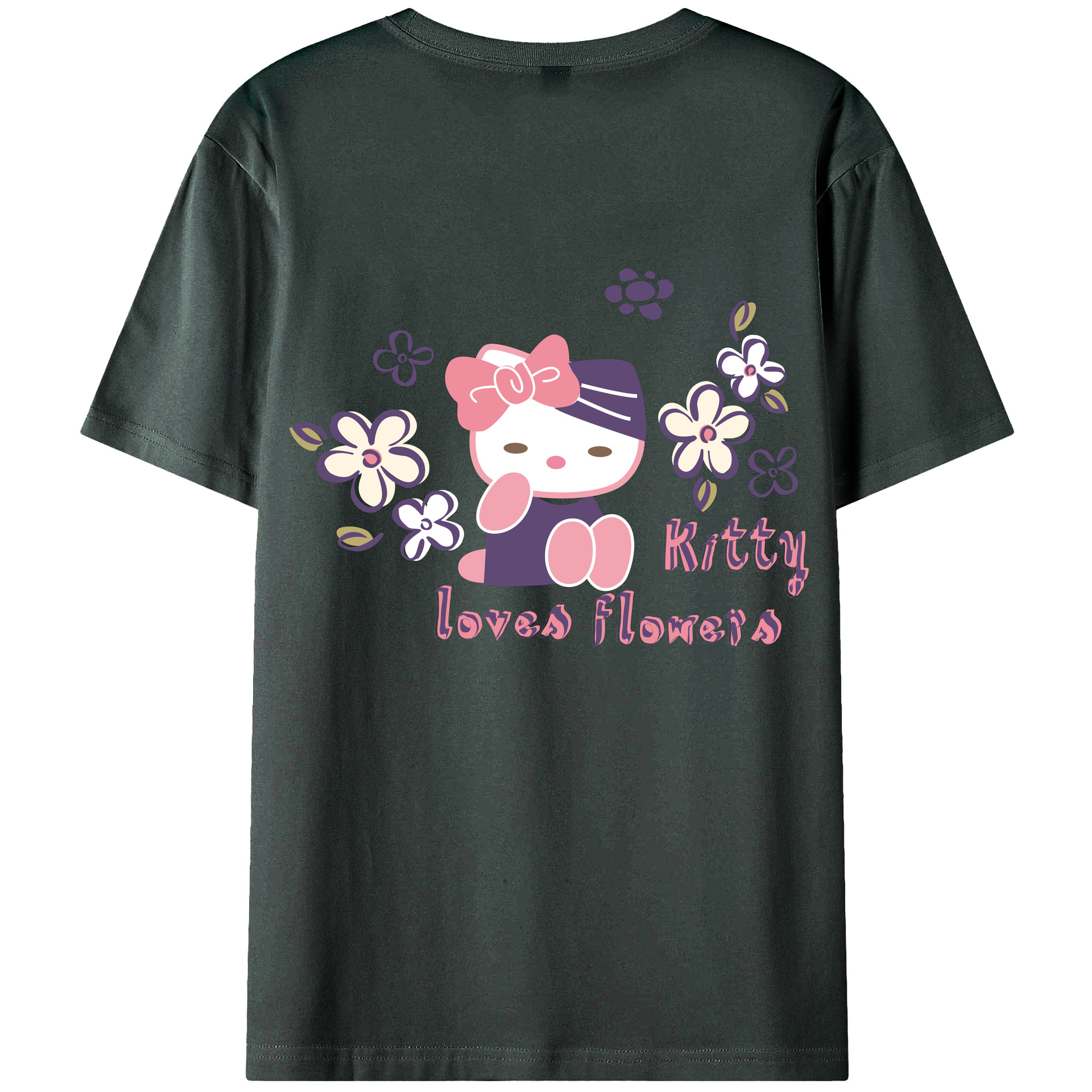（画像用） Hello Kitty ハローキティ 綿100％ メンズ半袖Tシャツ（バックプリント） 通気性